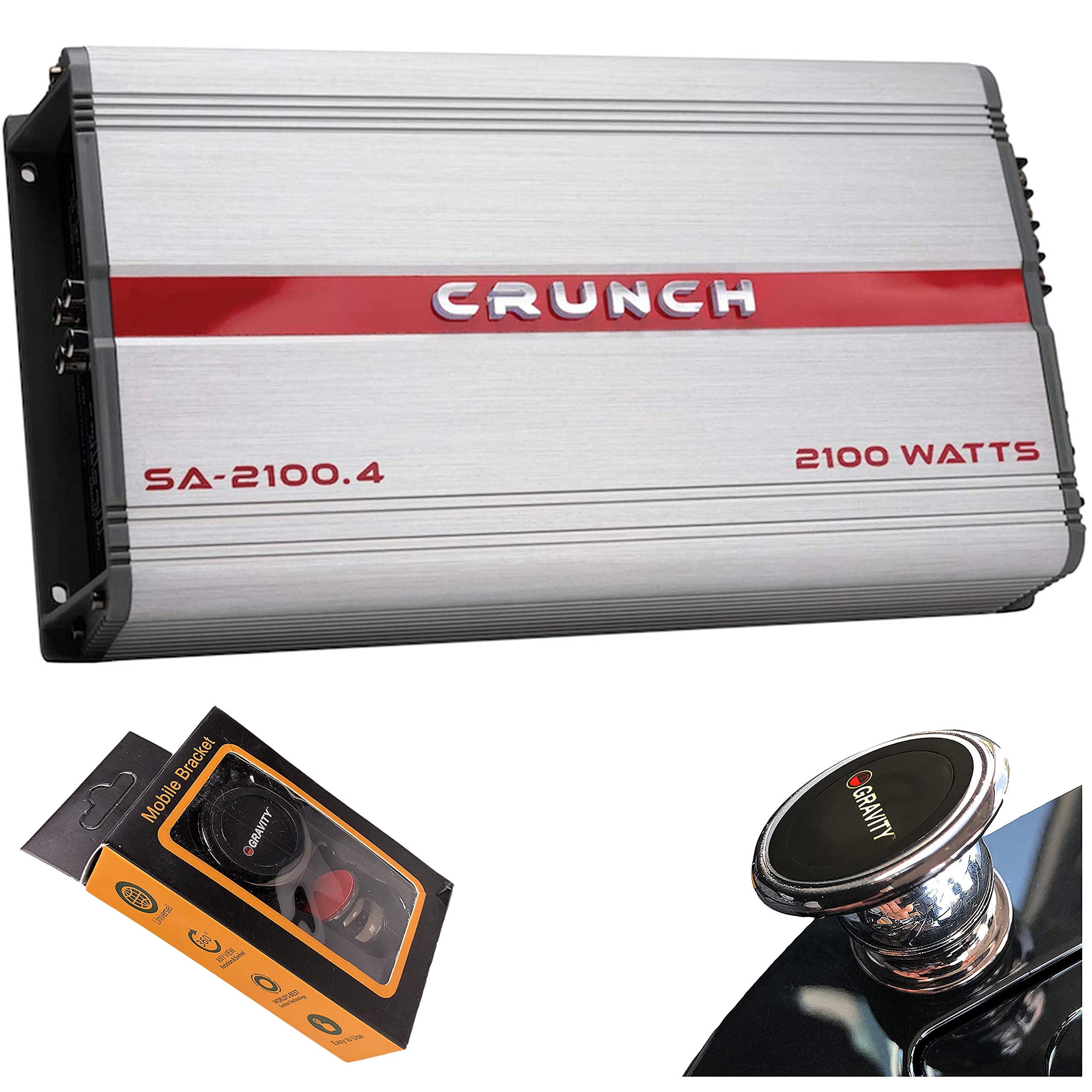 Crunch SA-2100.4 Smash Series 2,100-Watt 4-Channel Class AB Amp Car Audio Sound System Subwoofer Speaker Amp Amplifier with Gravity Magnet Phone Holder Bundle Crunch SA-2100.4 Smash Series 2,100-Watt 4-Channel Class AB Amp Car Audio Sound System Subwoofer Speaker Amp Amplifier with Gravity Magnet Phone Holder Bundle